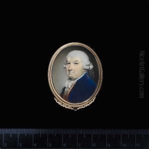 A Gentleman, Wearing Blue Coat, Red Waistcoat With Silver Embroidered Trim, Frilled White Lace Cravat And Powdered Wig With Side Buckles Worn by George Engleheart