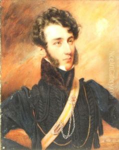 Portrait Of A Young Officer Under A Red Sky With The Pyramidsbeyond