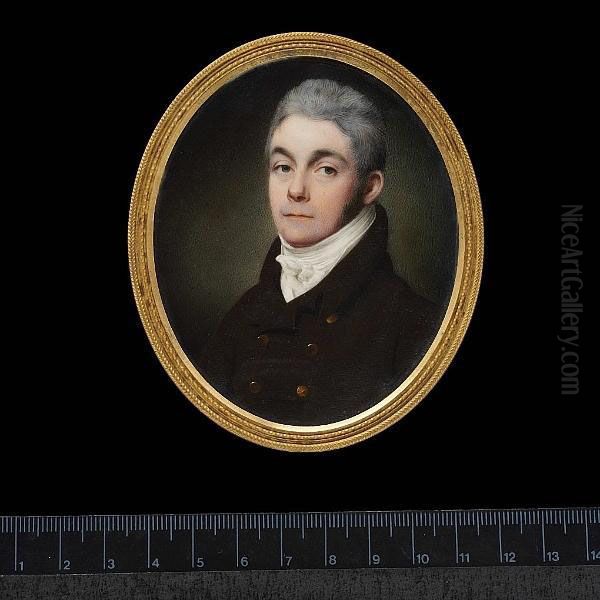 A Gentleman, Wearing Dark Brown Coat, White Waistcoat And Tied Cravat. - view 1