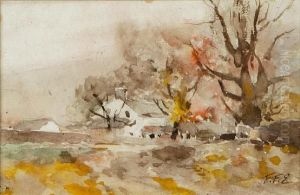 Farm Houses Amongst Trees by Frank F. English