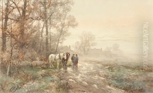 A Landscape With Figures And Horses On Apath by Frank F. English