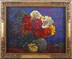 Zinnias by Augustus William Enness