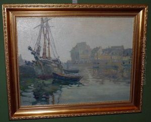 Boats In A Harbour. by Augustus William Enness