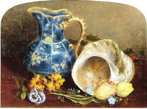 Still Life, Signed And Dated 1869, Oil On Board, Arched Top, 29 X 39 Cm.; 11 X 15 1/2 In by Mary Ensor