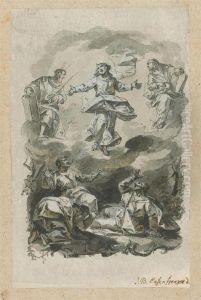 Ascension Of Christ With Flanking Saints. by Johann Baptist Enzensberger
