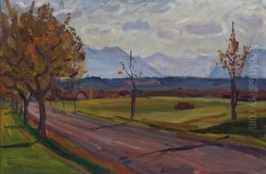 Herbstliche Landstrase Bei Murnau