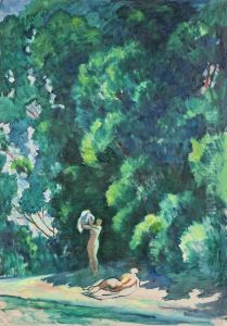 "zwei Badende Madchen (chiemsee)" by Adolf Erbsloh