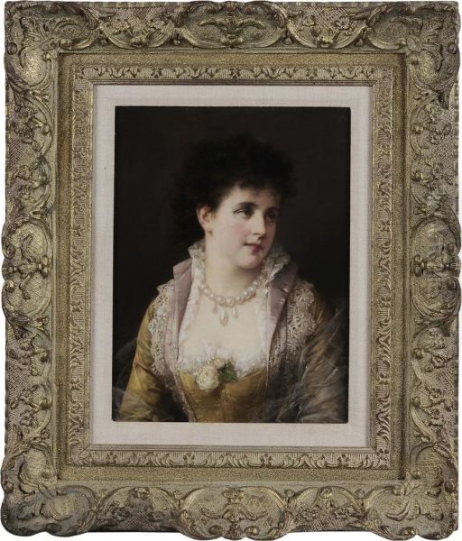 Portrait Of A Young Beauty In Pearls And Lace - view 1