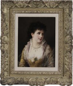 Portrait Of A Young Beauty In Pearls And Lace by Otto Erdmann