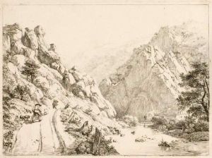 Flusslandschaft Im Gebirge Mit Bauern by Johann Christoph Erhard