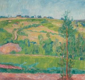 Landskap Med Aker Og Hus by Thorvald Erichsen