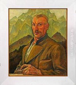 Brustportrait Einesmannes Vor Alpenkulisse by Fritz Erler