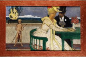 Junges Paar Am Tisch Mit Amor by Fritz Erler