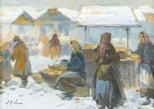 Winterliche Marktszene by Erich Erler-Samaden