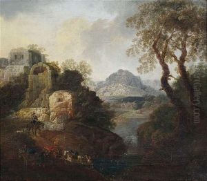Two River Landscapes With Travellers At Ruins by Johann Franz Ermels