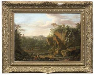 Sudliche Gebirgslandschaft Mit Figurenstaffage by Johann Franz Ermels
