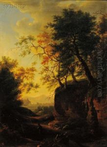 Figures In A Bucolic Landscape by Johann Franz Ermels