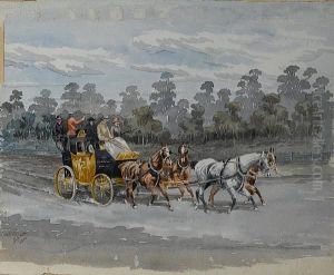 A Coach Party Travelling Through The Bush, Apair by Arthur Esam