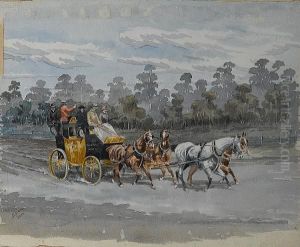 A Coach Party Travelling Through The Bush, A Pair by Arthur Esam