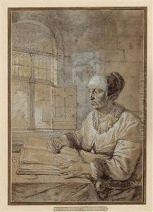 Bretonische Frau Lesend Am Offenen Fenster Sitzend by Charles Eschard