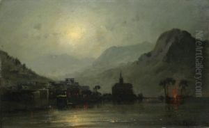 Vue Du Lac De Geneve Au Clair De Lune