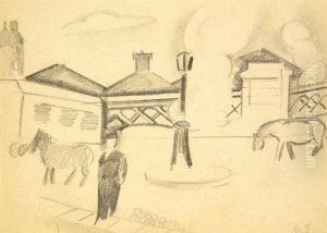 Personnage Et Chevaux by Maurice Esmein