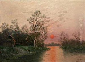 Abendstimmunguber Flusslauf Im Fruhling by Theodor Esser