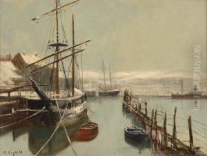 Winterliche Hafenansicht. by Alexander Essfeld