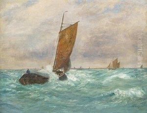 Vor Der Kuste Kreuzende Fischerboote In Sturmischer See. by Alexander Essfeld