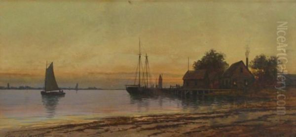 Harbor Village With Boats At Dusk - view 1