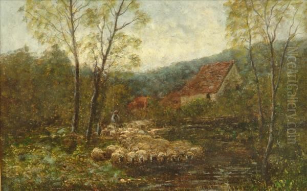 Sheep And Shepherd In A Landscape - view 1