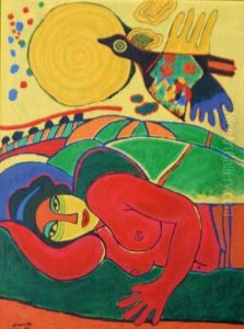 Femme A L'oiseau by Eugene-Pierre Estanave