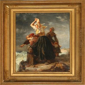 Famille De Pecheurs Assistant A Une Sinistre by Louis Jules Etex