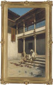 A Courtyard In The Alhambra, Granada by Theodor Josef Ethofer