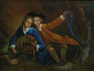 Two Boys With Hurdy-gurdy And Dog by Joseph Carl Ettinger