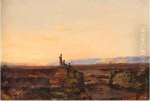 Figures At Dusk In North Africa by Charles Fr. Eustache