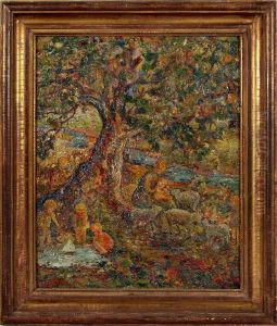 Children Playing Under Tree by A.E. Evans
