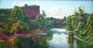 River Landscape With Cattle Watering (peak District?) by Bernard Walter Evans