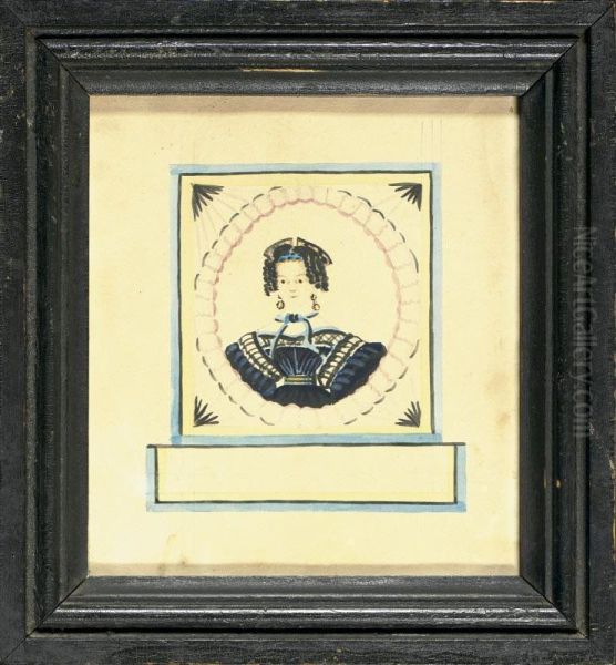 A Miniature Portrait Of A Lady With Dark Ringlets And Blue Ribbons: Nancy Chamberlain - view 1