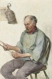 A Fisherman Mending A Net by Frederick Mcnamara Evans