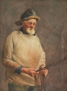 Fisherman Mending A Net; Portrait Of A Fisherman by Frederick Mcnamara Evans