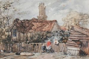 Conversation Over The Garden Gate, A Farmhouse Beyond by William Evans Of Bristol