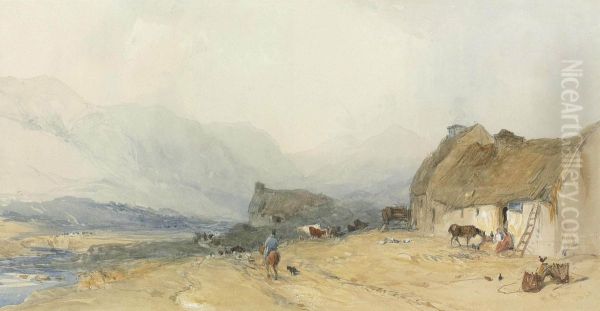 A Figure On Horseback Passing A Scottish Croft - view 1