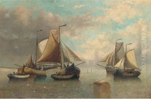 Fishing Vessels On Calm Waters by J.J. Everard