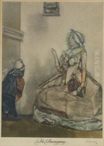 "de Berisping". Colourmezzotint After by Frans Everbag
