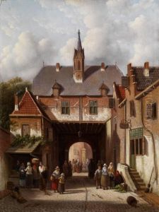 Markttreiben Unter Einem Torgebaude by Adrianus Eversen