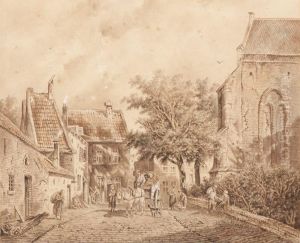 Daily Activities By The Town Church by Adrianus Eversen