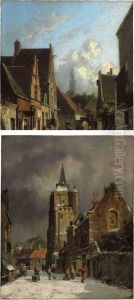 A Snow-covered Street by Adrianus Eversen