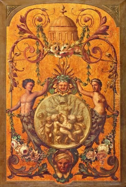 Dansende Putti Omgeven Door Klassieke Figuren En Bloemdecoratie - view 1
