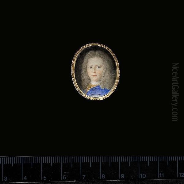 A Young Gentleman, Possibly Of The Van Hardenbroek Van Lockhorst Family, Wearing Blue Cloak Over Gold Figured Doublet, His Hair Worn Long And Powdered. - view 1